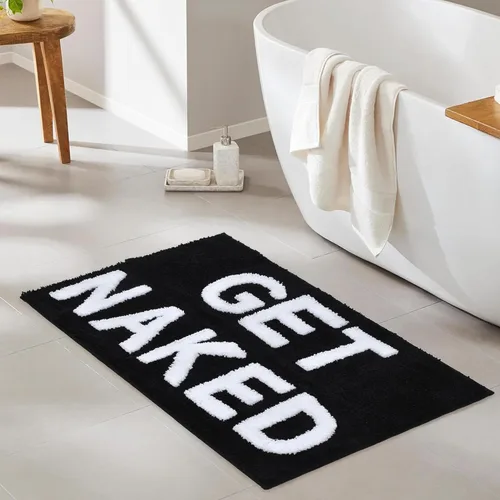 Miniatura 6 de Zeeinx Alfombra de baño con texto en inglés "Get Naked", bonita alfombra de baño de microfibra antideslizante, divertida decoración de baño, lavable