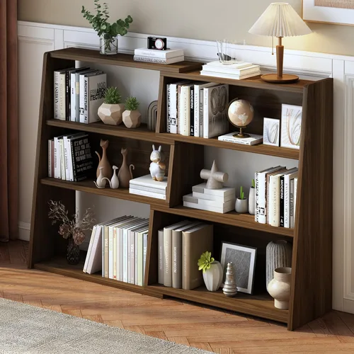 Miniatura 11 de IOTXY Estantería de madera extensible – Estantería con escalera de 3 niveles, baja y corta para espacios pequeños o esquinas, roble, L