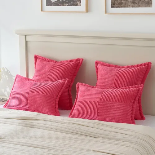 Miniatura 7 de HAUSSY Paquete de 2 fundas de almohada de 22 x 22 pulgadas, fundas decorativas de pana suave, estilo bohemio a rayas sólidas, fundas de cojín