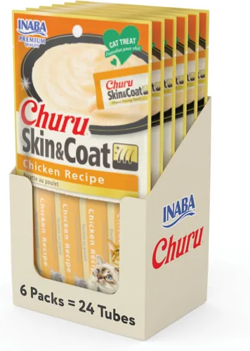 Miniatura 8 de INABA - Golosinas Churu puré natural para gatos para piel y pelaje con aceites Omega, taurina y vitamina E, 0.5 onzas en cada tubo, 50 tubos