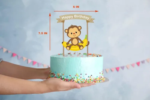 Miniatura 4 de Decoración para pastel de mono, bonita decoración de cumpleaños de safari en la selva para niños, tema de plátano, zoológico, suministros de fiesta