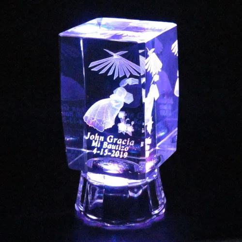 Miniatura 5 de Bautismo & Bautizo Favor Ideas 3D Baby Angel Cubo de cristal con grabado láser personalizado grabado con láser Recuerdo de Bautizo con imagen Ropon
