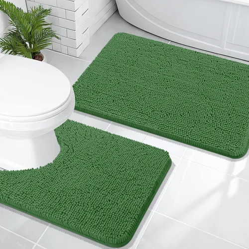 Miniatura 47 de OLANLY Juego de alfombras de baño de 2 piezas, alfombras de baño de chenilla suave y absorbente y alfombra de contorno en forma de U para inodoro