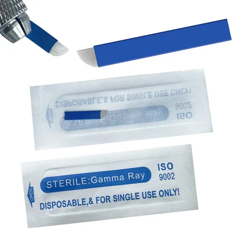 Miniatura 11 de S7 30 agujas de microblading con 0.008 in de diámetro, agujas de tatuaje manual de cejas de maquillaje permanente, hojas de microblading - azul 7
