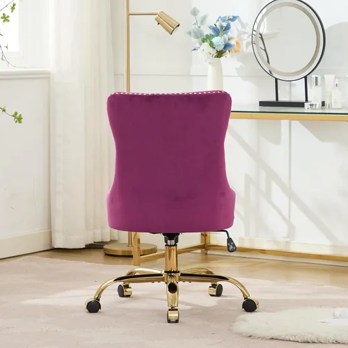 Miniatura 6 de Silla de oficina en casa de terciopelo con base de metal dorado y ribete de cabeza de clavo, moderna silla de trabajo tapizada giratoria tapizada