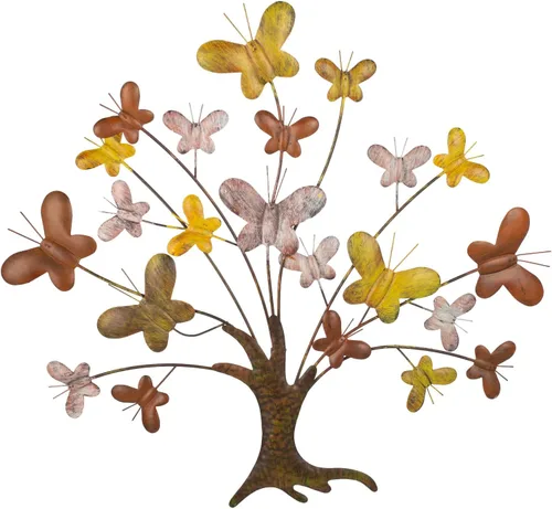dreamskip Arte de pared de árbol de la vida, decoración de pared grande para exteriores de 28 pulgadas con mariposa, arte de pared de metal hecho a