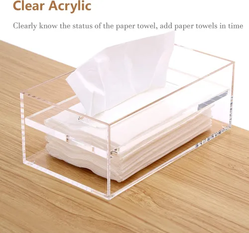 Miniatura 7 de SANRUI Caja de pañuelos faciales de acrílico transparente con tapa superior de 0.315 in, organizador rectangular para dispensadores de servilletas