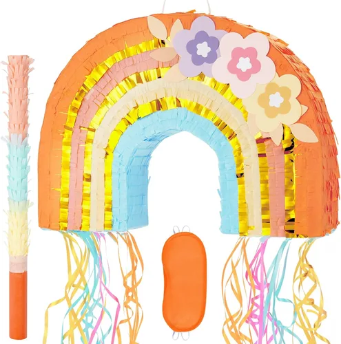 Miniatura 53 de WERNNSAI - Piñata de sirena plegable, piñata de cumpleaños con flecos que incluye cuerda para jalar, venda y bate. Decoraciones