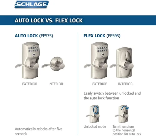 Miniatura 2 de Schlage - FE575 PLY 626 FLA Plymouth - Entrada de teclado con bloqueo automático y palancas Elan, cromado con brocha. Cromo satinado