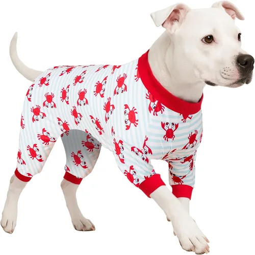 Miniatura 12 de LovinPet Sudadera para perro, tela elástica ligera, estampado de dinosaurio verde oscuro, protección solar, camisa para aliviar la ansiedad