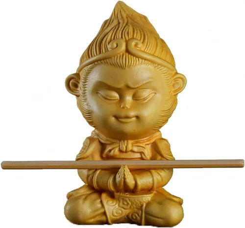 Estatua tallada a mano del rey del mono del zodíaco Fengshui del mito natural de boj (Q Style 8 #)