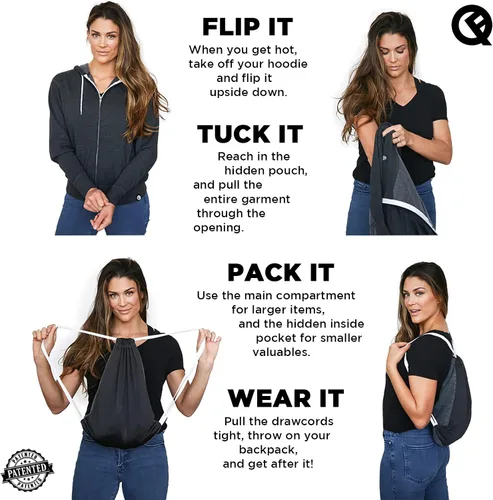 Miniatura 5 de Quikflip - Mochila reversible con capucha 2 en 1 (como se vio en Shark Tank), sudadera unisex con capucha Hero Lite de cremallera completa