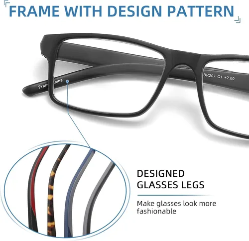 Miniatura 2 de Paquete de 4 lentes de lectura con bloqueo de luz azul para hombres y mujeres, marco rectangular para leer para computadora con bisagra de resorte