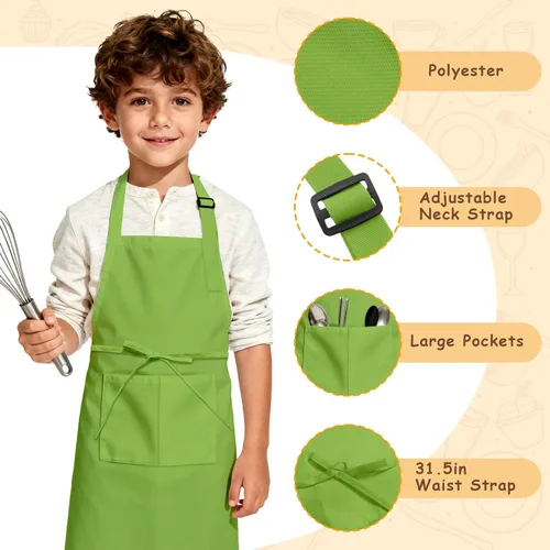 Miniatura 3 de Delantal para niños, paquete de 8 delantales para niñas y niños, delantales de pintura artística para cocina, aula, cocina, horneado, para edades