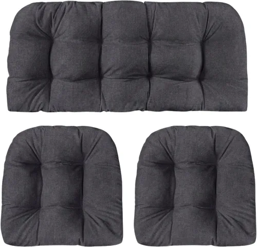 Miniatura 91 de RSH DECOR: Sunbrella 3-Piece Tufted Wicker Cushion Set 44" x 22" & 22" x 22" Outdoor Loveseat & U-Shaped Seat Cushions Crafted with