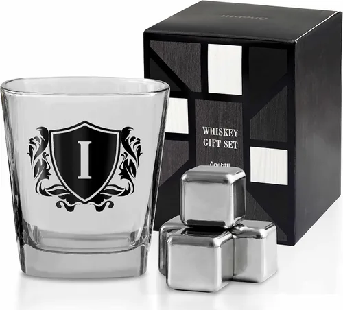 Miniatura 11 de Regalos de whisky para hombres, vaso de whisky con inicial personalizada con piedras de whisky para papá, novio, mejores amigos, compañeros