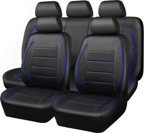Miniatura 27 de CAR PASS Fundas de Asiento de Automóvil de Cuero Sintético con Ribetes Juego Completo, Fundas de Asiento de Cuero Transpirable Gris para Gris