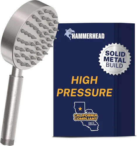 Miniatura 15 de HammerHead Showers® Cabezal de ducha de mano de metal sólido, cromado, cabezales de ducha de alta presión de 2.5 GPM, varita rociadora de 4 Cromo