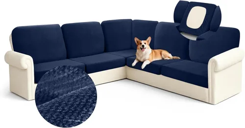 Miniatura 12 de Arfntevss - Fundas para sofá modular en forma de L de 5 asientos, fundas elásticas ajustadas para cojín de sofá de esquina para perros, protector