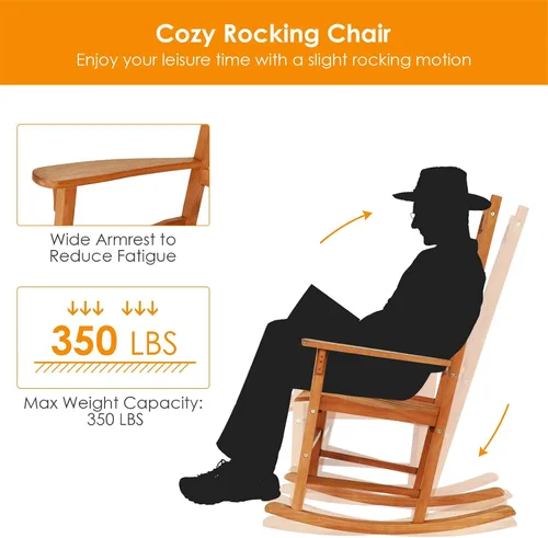 Miniatura 7 de Tangkula Mecedora para patio, para interiores y exteriores, de madera, para porche, jardín, balcón, sillón rústico de respaldo alto con capacidad