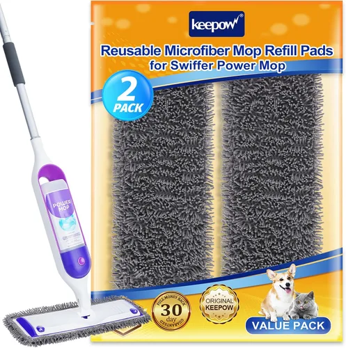 KEEPOW Almohadillas de microfibra reutilizables para mopa Swiffer Powermop, paquete de 2, almohadillas de mopa eléctrica para trapeador de 13 a 15