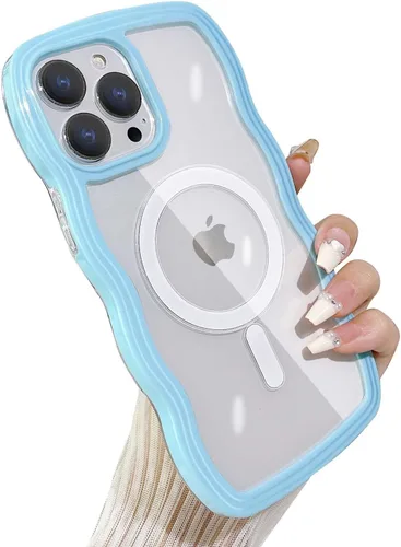 Miniatura 12 de Yeddabox Magsafe - Funda compatible con iPhone 13, diseño de ondas, lindo marco de colores de caramelo con ondas de agua, a prueba de golpes