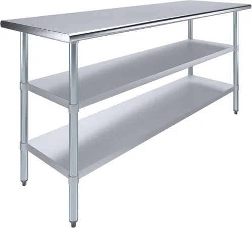 Miniatura 16 de Mesa de trabajo de acero inoxidable con 2 estantes Mesa de utilidad de metal Mesa de utilidad NSF para uso comercial y residencial