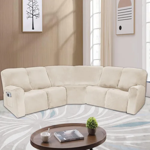 Miniatura 6 de cjc Fundas de terciopelo para sofá modular, funda reversible en forma de L, protector de sofá reclinable para sala de estar