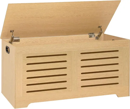 Miniatura 24 de DINZI LVJ Cofre de almacenamiento, caja de juguetes de madera de 39.4” con 2 bisagras de seguridad, banco de almacenamiento de zapatos retro