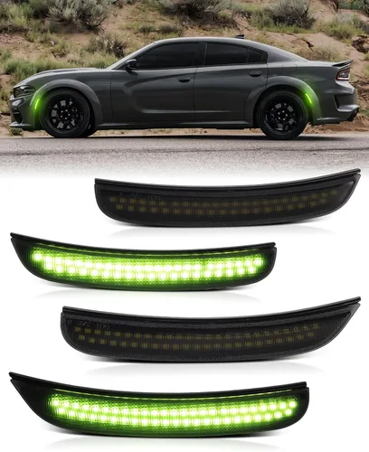 Miniatura 10 de Luces LED azules de marcador lateral para Dodge Charger 2015 2016 2017 2018 2019 2020 2021 2022 2023 2024, lámparas de parachoques delantero