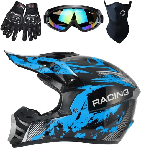 Casco para niños y jóvenes para bicicleta de tierra, motocross, todoterreno, motocicleta, ATV, UTV, bicicleta de calle, Combo de guantes, gafas y