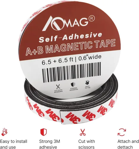 Miniatura 2 de AOMAG Cinta magnética flexible A+B, tiras magnéticas con respaldo adhesivo, rollo de cinta magnética (6.5 pies + 6.5 pies)