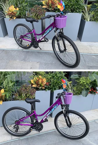 Miniatura 7 de MEGHNA Mini cesta tejida para bicicleta para manillar de bicicleta para niña y niño para scooter, varios colores Púrpura