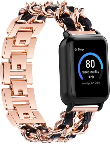 Miniatura 2 de Lamshaw Compatible con 3Plus Vibe Plus Band, cadena de joyería de metal con cuero compatible con 3Plus Vibe Plus/Vibe + Smartwatch