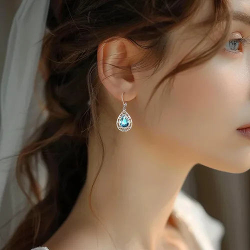 Miniatura 120 de Aretes colgantes de plata de ley con diseño de árbol de la vida, flor, abeja, animales, gato, colibrí, piedra lunar, turquesa, aretes con cierre