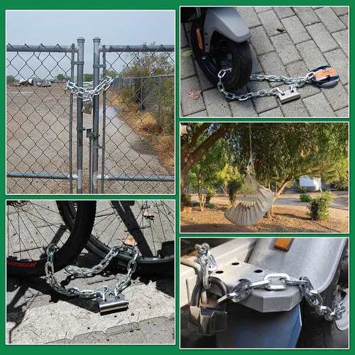 Miniatura 7 de OKG Cadena de seguridad resistente, cadena de puerta exterior de 3.9 pies x 5/16 pulgadas de grosor, cadena a prueba de cortes hecha de cadena