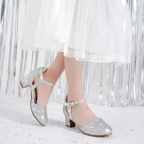 Miniatura 2 de Zapatos de vestir para niñas, puntera cerrada, tacones altos y gruesos, correa para el tobillo, zapatos de tacón para boda y fiesta