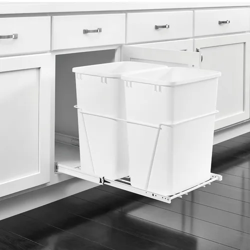 Miniatura 2 de Rev-A-Shelf Bote de basura doble extraíble de 35 cuartos de galón para gabinetes de cocina base, sistema de cubo de basura con toboganes
