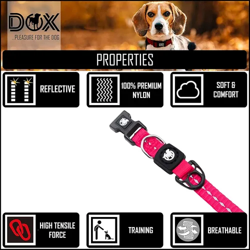 Miniatura 3 de DDOXX Collar de nailon reflectante para perro, collares fuertes y ajustables para perros, mediano (rosa)