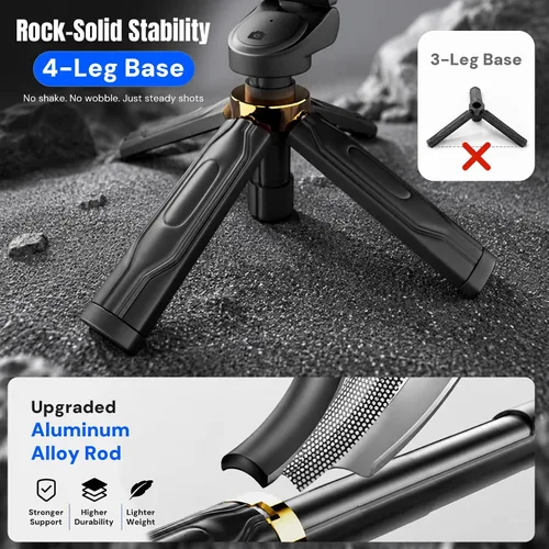 Miniatura 6 de Mini Selfie Stick Tripod, 4" Pocket-Sized Selfie Stick with Bluetooth Remote, 4-Leg Reinforced Stand, 360° Rotation, 3.8 oz Lightweight for