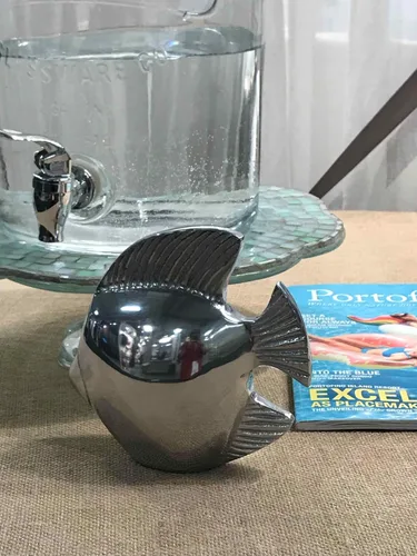 Miniatura 4 de Modern Day Accents 3566 Escultura de pez Pez, bajo el agua, vida marina, mesa, decoración de estantes, hogar u oficina, agua, decoración plateada