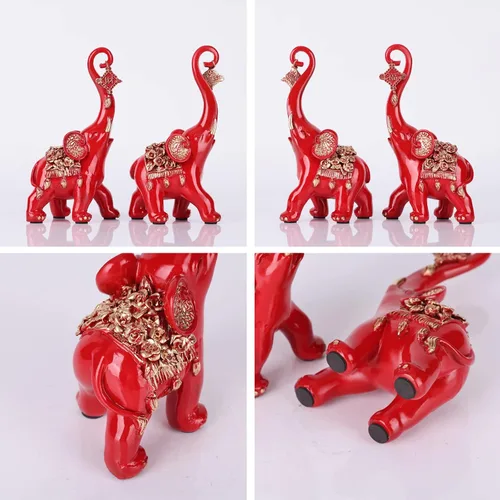 Miniatura 6 de Estatuas de elefante rojo para decoración del hogar, un par de estatuas de elefante de la suerte rojas y esculturas decorativas para la sala