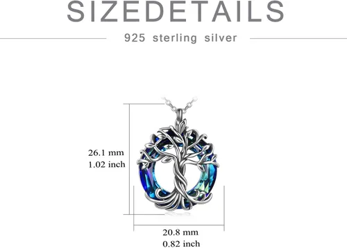 Miniatura 4 de TOUPOP Collar con colgante de árbol de la vida familiar de plata de ley para el día de la madre, con círculo de cristal, regalos para mujeres