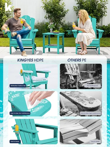 Miniatura 8 de Silla plegable ajustable KINGYES Adirondack, sillas reclinables Adirondack de 3 posiciones con portavasos, Adirondack de HDPE resistente a