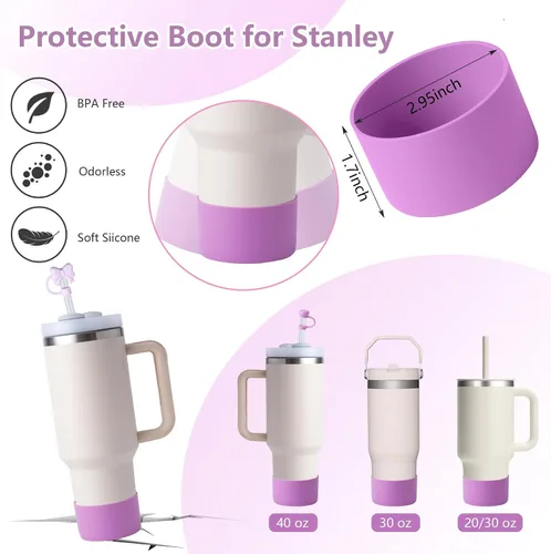Miniatura 4 de Juego de 10 accesorios para Copa Stanley, los accesorios Stanley incluyen 2 fundas para pajitas con lazo, 1 encantador dije de mango con lazo, 2