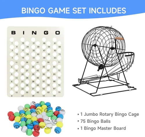 Miniatura 6 de GSE Games & Sports Expert Juego de bingo profesional con jaula jumbo, bolas de bingo de 1.5 pulgadas, tablero maestro. Ideal para grupos grandes