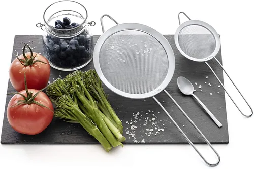 Miniatura 4 de Juego de coladores de malla fina - Acero inoxidable 304 premium (18/8) - Coladores de cocina resistentes de 8, 5.5 y 3.3 pulgadas (plateado)