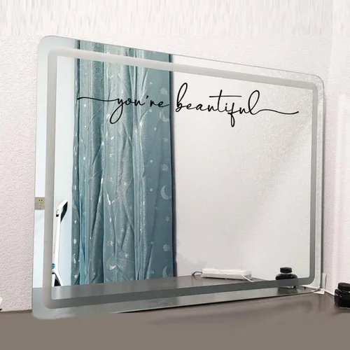 Miniatura 4 de Calcomanía "Eres Hermosa", Adhesivo de Afirmaciones Positivas para Espejo, Vinilo Negro de 16x3.3 Pulgadas para Decoración de Salón de Belleza