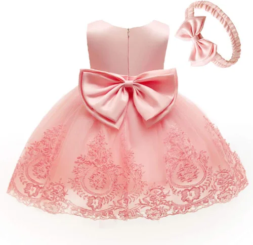 CMMCHAAH - Vestidos de fiesta y concurso, con encaje y bordado, con lazo, tutú y diadema, para bebés y niñas, tallas 0-6T