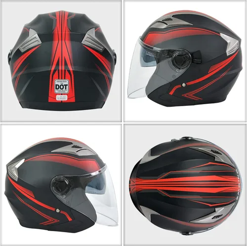 Miniatura 3 de Casco para motocicleta y scooter, casco de cara abierta para adultos, con doble visera, de moda, personalidad para hombres y mujeres, aprobado por